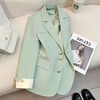 Mint Green Women Blazers 2025 Spring New Jackets Single Breasted Unique Cuff Design Notched Casual Suit Jacket Fashion Lady Coat