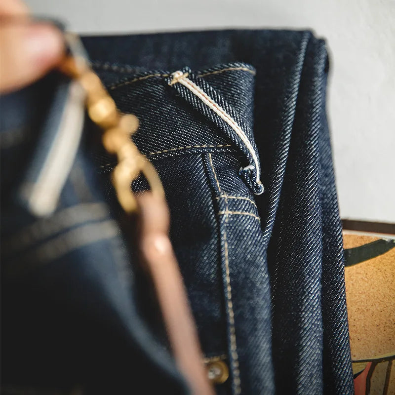 Vintage 13.5oz Heavyweight Selvedge Raw Denim Jeans Men's Straight Fit Cotton Jeans Casual Pocket Trousers Fall Winter
