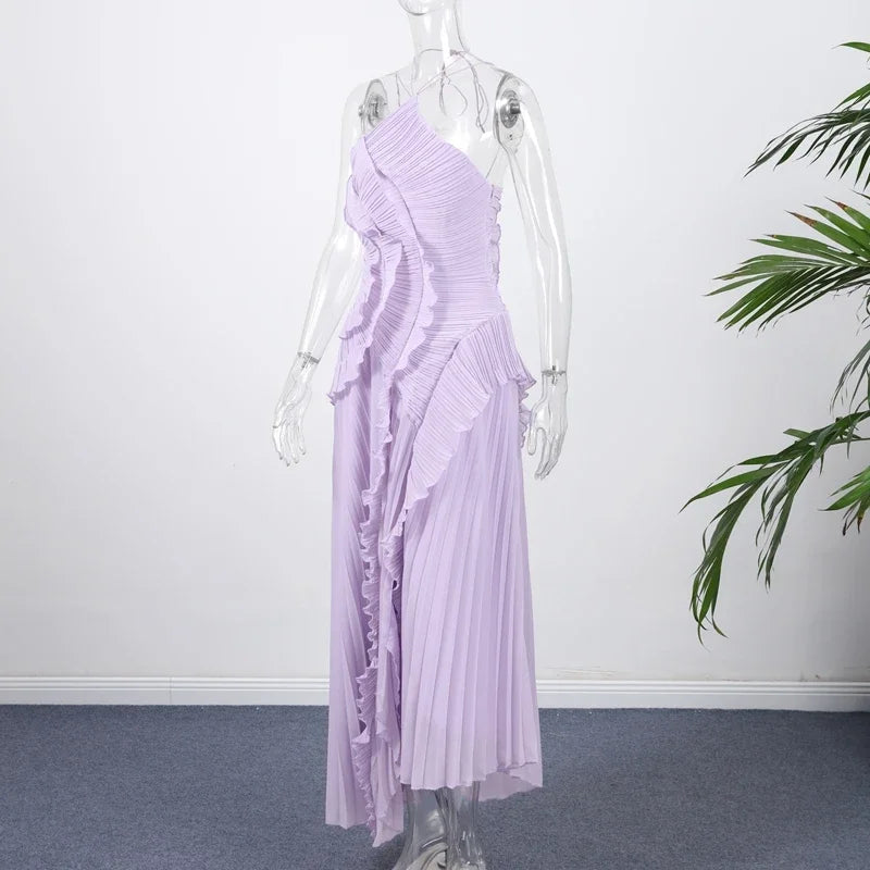 Lady New Unique Design Ruffled Gown Sexy Backless Sleeveless Party Dresses High End Elegant Vacation Formal Evening Gown