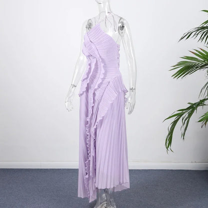 Lady New Unique Design Ruffled Gown Sexy Backless Sleeveless Party Dresses High End Elegant Vacation Formal Evening Gown