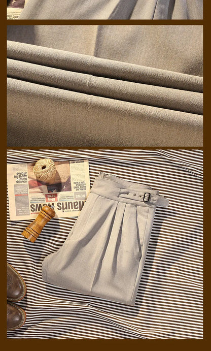 Men's high-density micro-stretch Goulger casual pants gray khaki herringbone pattern tapered Slim 9 pants pants