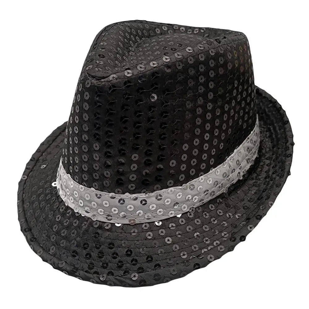 Durable Sequins Jazz Hat Masquerade Shiny Panama Cap Stage Cosplay Dance Performance Hat Holiday
