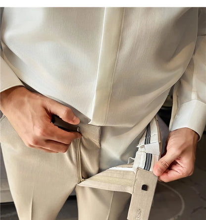 High Quality Invisible Elastic Waist Business Casual Suit Pants Built-in Anti Slip Strip Slim Fit Office Social Dress Trousers
