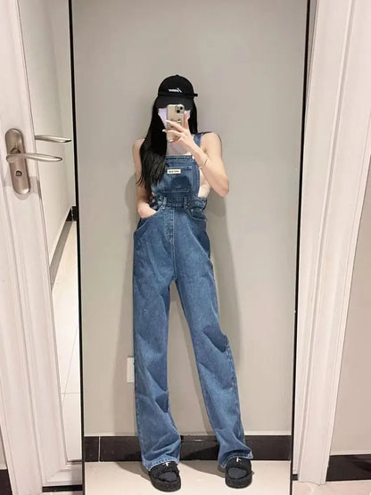 Plus Size Women's High Waist Overalls Denim Utili Pants Straight Leg Spring Autumn New Sle Loose Slimming Versatile Onesie