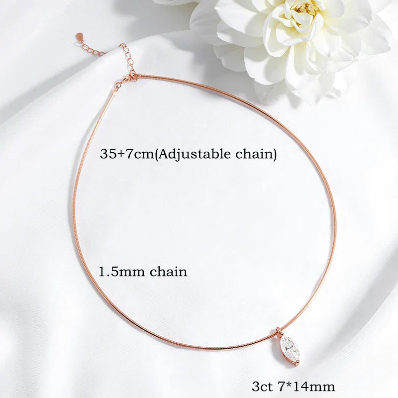 3CT 7*14MM Marquise Cut Moissanite Necklace for Women Solitaire Pendant Sparkling Chain Lab Diamond Pure 925 Jewelry