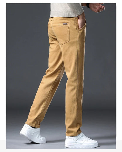 Classic Style 3 Colors Autumn Men's Slim Brown Jeans High Quality Business Casual High Stretch Denim Pants Male Brand Trousers