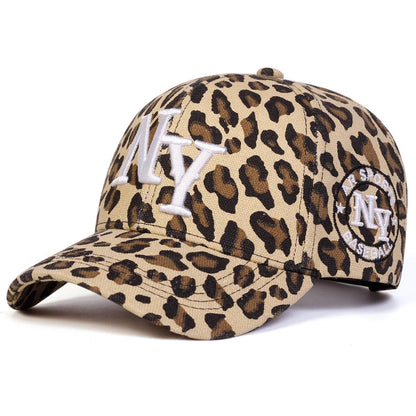 Leopard Print Baseball Cap with New York Embroidery Adjustable N.Y. Cotton Hat for Men and Women Casual and Sporty Look