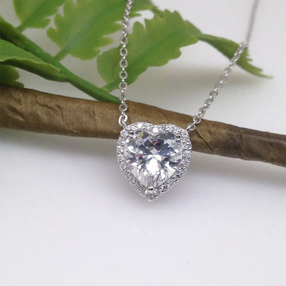 1-4 Carat Heart Cut Moissanite Halo Pendant Necklace for Women 925 Sterling Silver Love Necklace Anniversary Gift Fine Jewelry