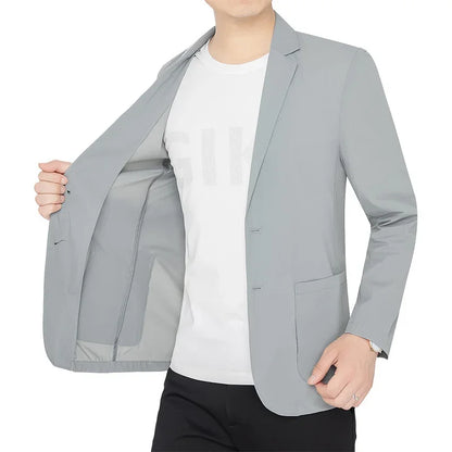 Brand Summer Men Blazers Gray Solid Color Thin Anti Wrinkle Quick Drying Soft Business Suit Blazer Jacket for Man