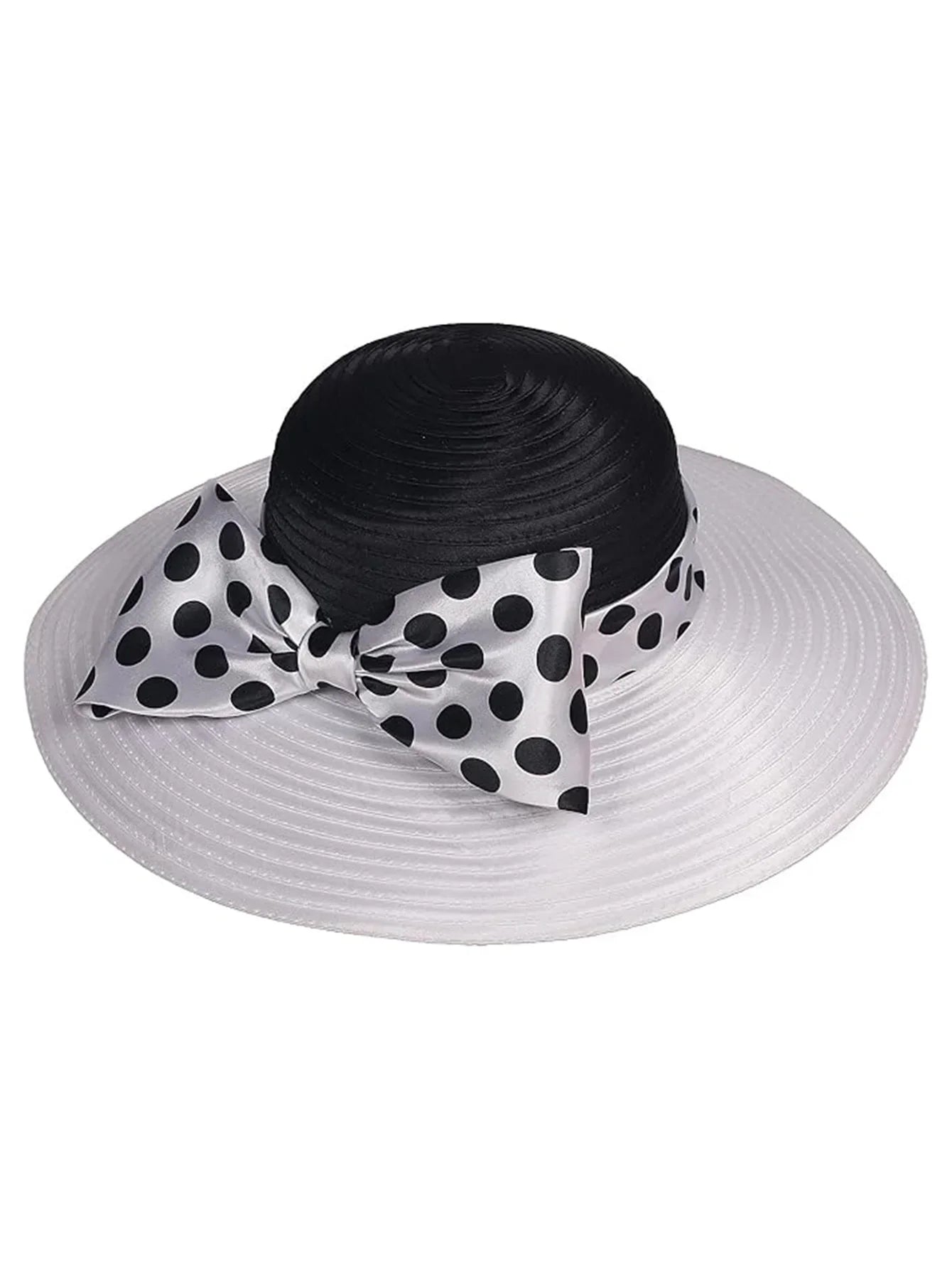 Elegant Women Wide Brim Rose Black Patchwork Polka Dots Kentucky Hat For Wedding Party Hat Big Bowknot Fedora Beach Cap