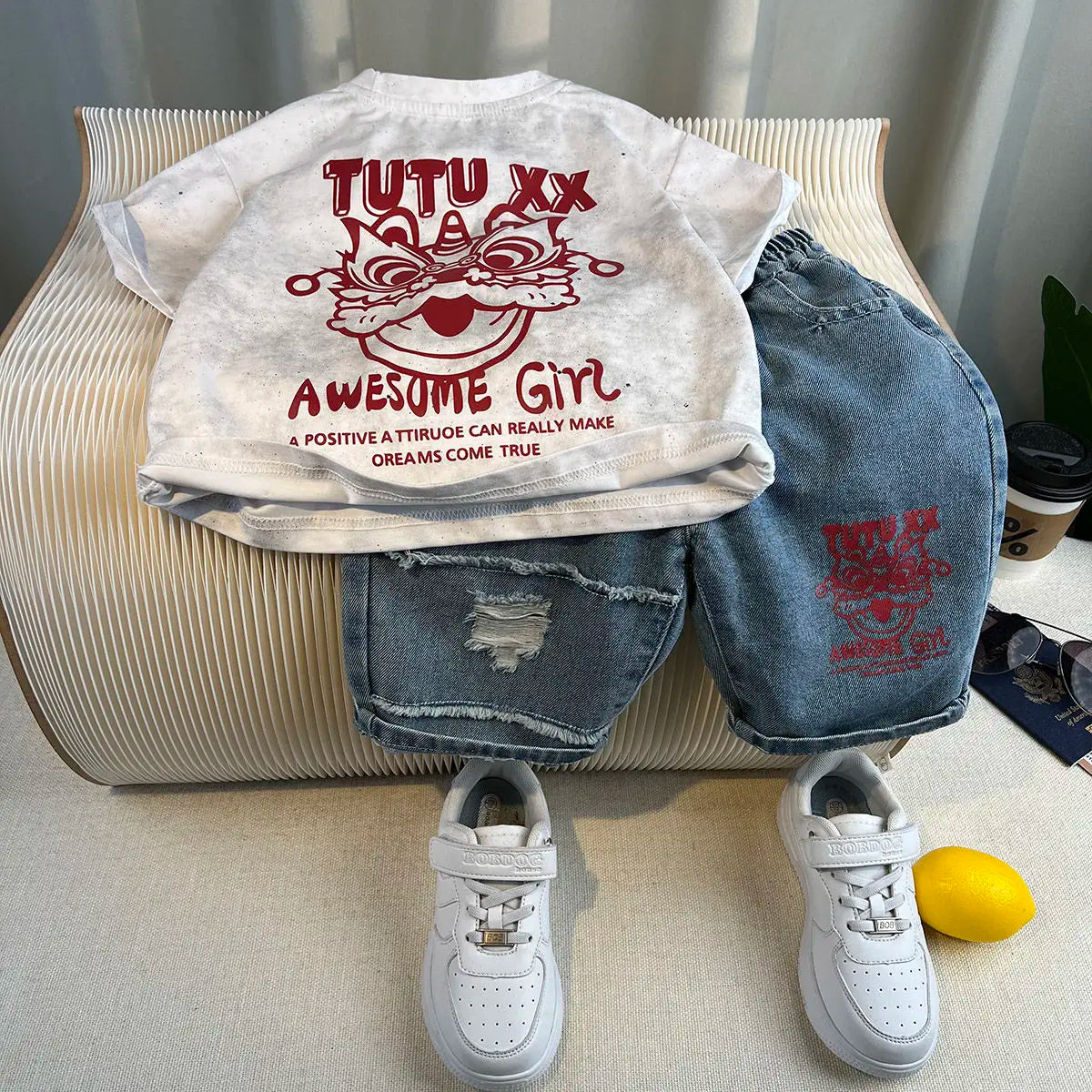 Korean Children's Summer Clothes Kids Set Outfits Boys 2026 Handsome Sleeveless&Short Sleeved T-shirt Denim Shorts 2-piece Set