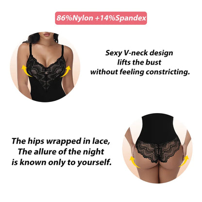 Womens Deep V Neck Bodysuit Sexy Lace Body Shaper Shapewear Slimming Thong Tummy Control Corset Breathable Brief Soft Underwear