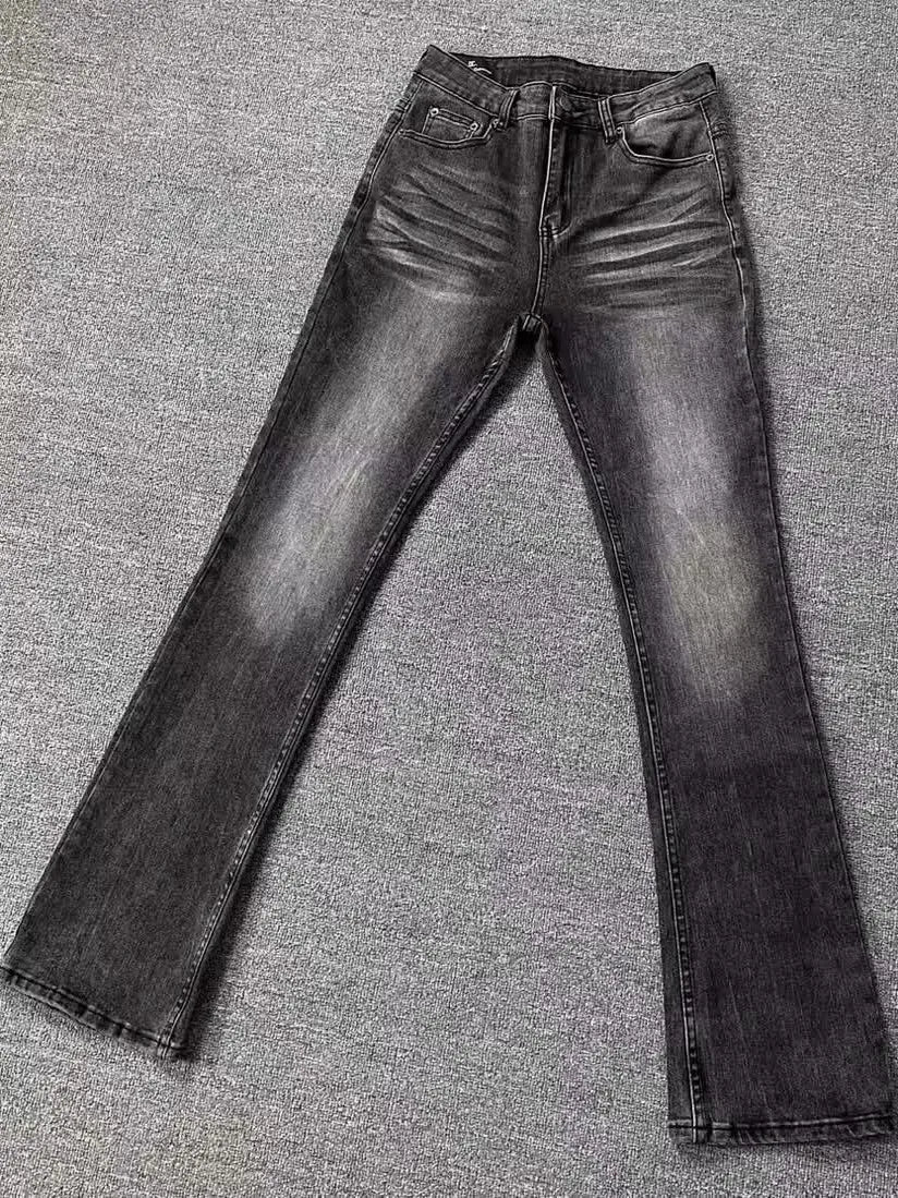 High Street Washed Black Grey Jeans Men Summer Slimming Tall Micro Flared Pants Youth Trendy Long Jeans High Waist