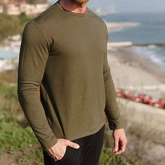 Men's 100% Merino Wool Base Layer Shirt 240G Thermal Top Warm Wicking Breathable Anti-Odor Underwear Warm Clothing Base Layer