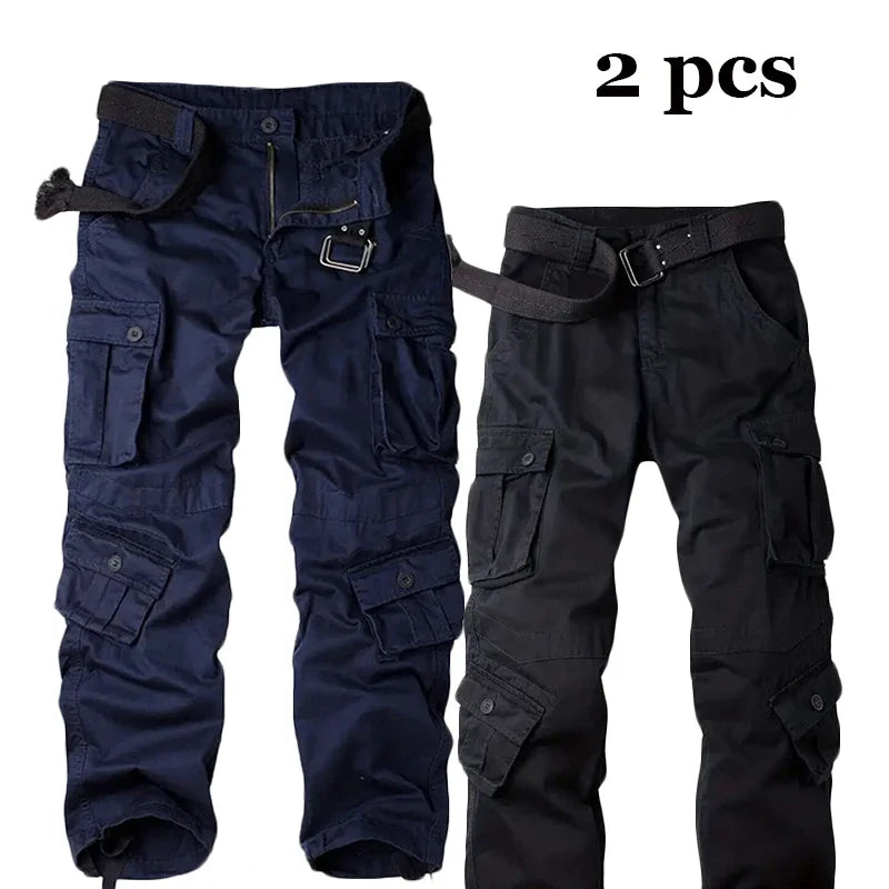 Multi-Pocket Work Pants Men Midweight Field Training Trousers Autumn 1/2Pcs Casual Cargo Pants Outdoor Tactical Hiking Trousers