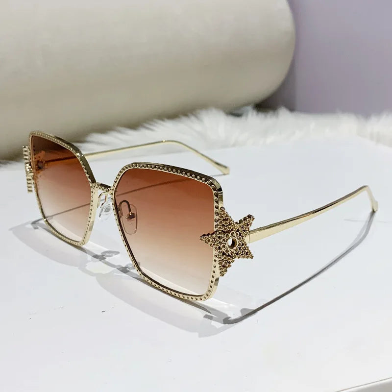 Metal Frame Oversized UV400 Sunglasses Women Men Star Design New Trendy Square Sun Glasses Ladies Vintage Cool Gafas De Sol