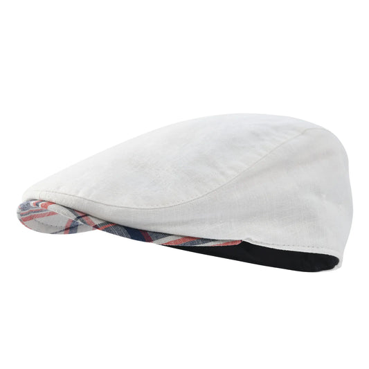 Men's 100% Linen Flat Ivy Gatsby Newsboy Hat Summer Driving Scally Cap Thin Outdoor Casual