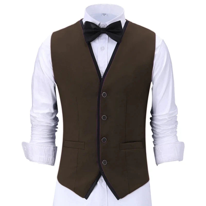 Men Vest Purple With Black Side Single Button Waistcoat For Wedding Banquet Birthday Business Casual Work Set Men Suit Vest