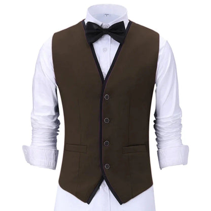 Men Vest Purple With Black Side Single Button Waistcoat For Wedding Banquet Birthday Business Casual Work Set Men Suit Vest
