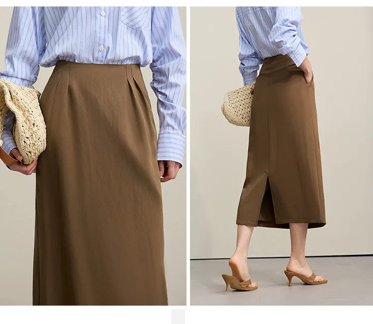 Casual Skirts For Women 2026 Spring New Elegant A-shaped Skirt Women Split Pocket Versatile Medium And Long Skirt 12621024