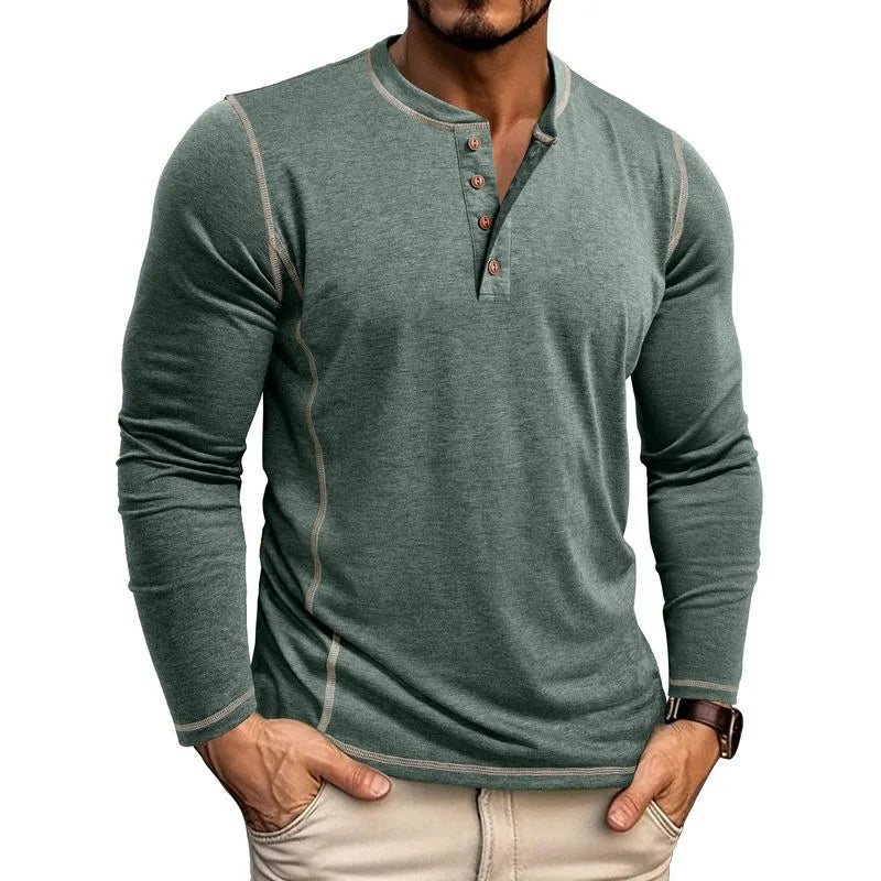 Men's Cotton Button Henley Neck Shirt Long Sleeve Casual Button Solid Color Fashion Streetwear Tops Tees T-Shirts Men Clothing