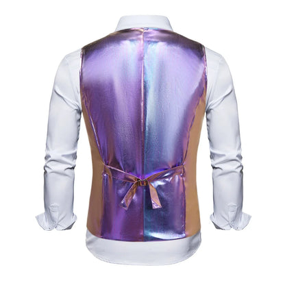 2025 New Gold, Silver, Pink, Purple Disco Glitter Vest for Men, Six Color Bright Men's Waistcoat with Bow Tie, Eur Size S-2XL
