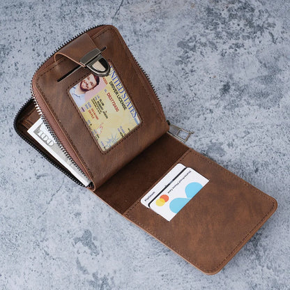 New Men's Short Wallet Retro Lock Business Large Capacity Multi-Card Slot Money Clip Change Purse Zipper Coin Pouch