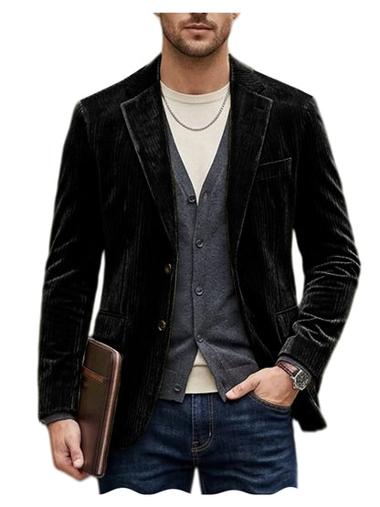 Men's Corduroy Blazer Jacket Casual Double-Sided Snow Cotton Slim Fit Notched Lapel Sport Coat for Business Daily Wear