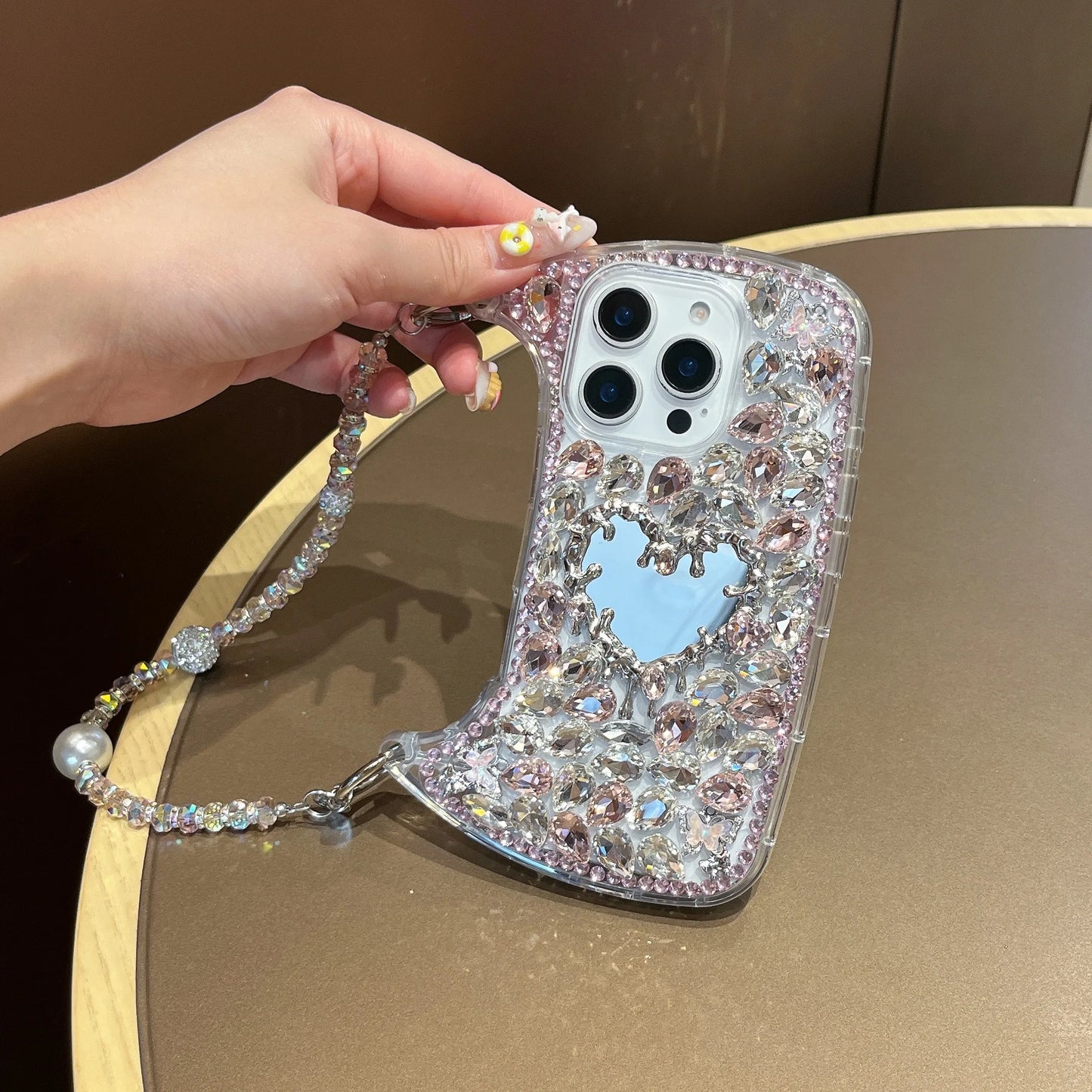 Luxury Bling Rhinestone Hand Bag with Mirror For iphone 17 pro max case 11 12 13 14 15 16 Pro Max Plus Phone Cases For 16 Pro