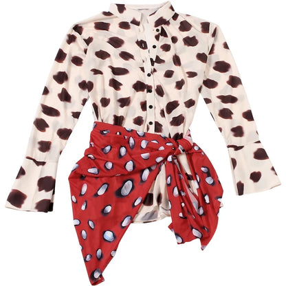Music Festival Silk Scarf Strap Patchwork Dress Women Sexy Single-Breasted Full Sleeve Polka Dot Print Hottie Bodycon