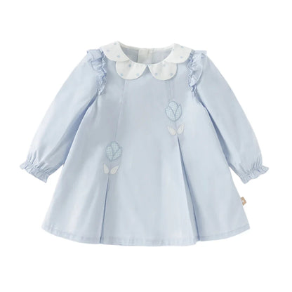 Children Cotton Dress Girls Clothes Spring Autumn Baby Elegant Sweet Dresses Kid Blue Outdoor Dress Fashion DB1260173