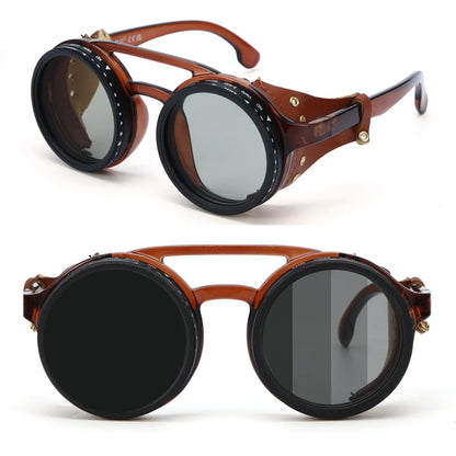 High Quality ND9 Adjustable Dimming Sunglasses Retro Punk Round Men's Outdoor Fishing UV400 Polarized Driving Sunglasses