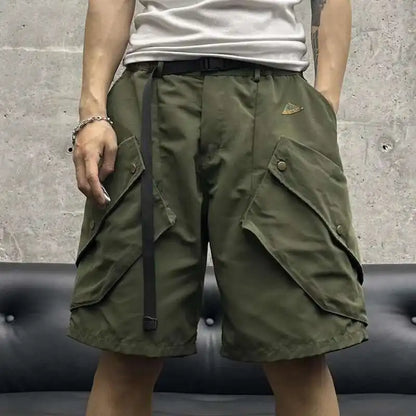 Summer New Men Tide High Street Drawstring Pocket Sports Casual Safari Style Shorts Loose Light Luxury Simple Capris HK4528