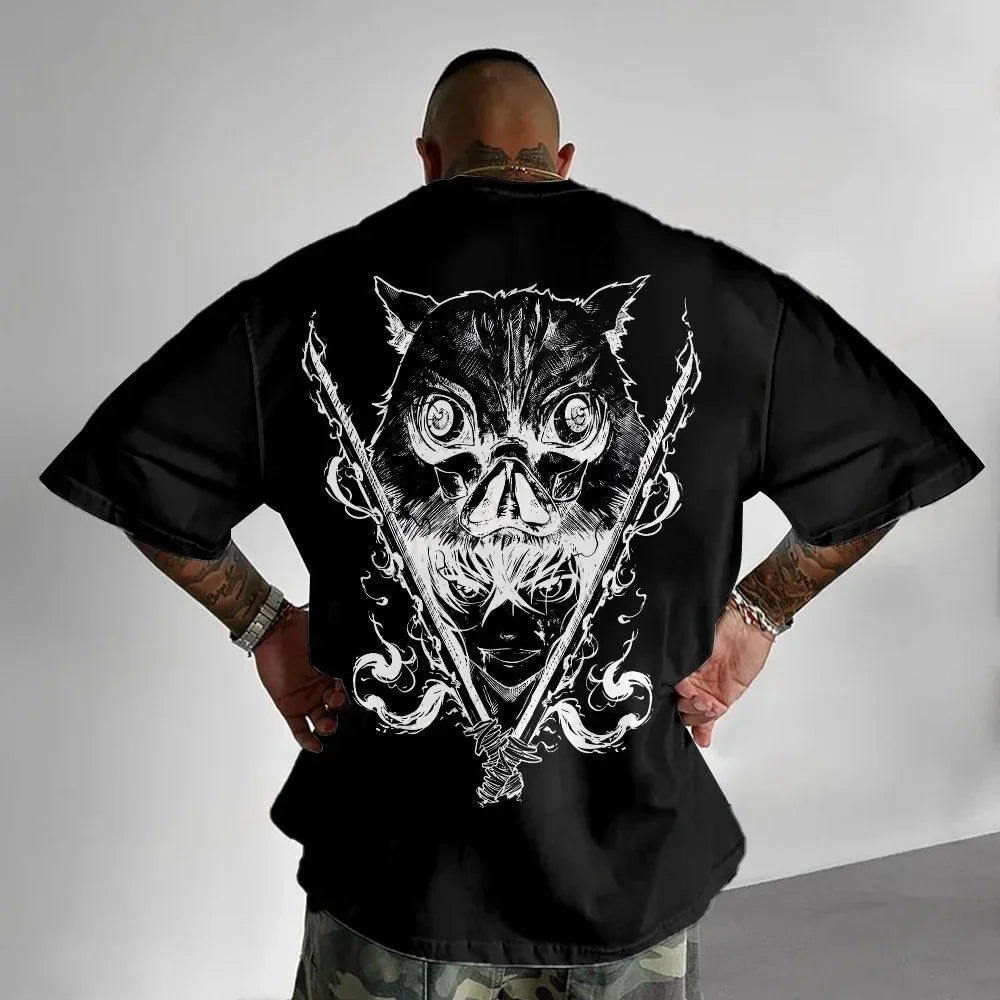 Demon Slayer Men's T-shirt Inosuke Hashibira Japan Anime Summer Boy Spring and Autumn Children's Short Sleeves Parent-Child Wear
