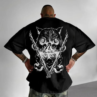 Demon Slayer Men's T-shirt Inosuke Hashibira Japan Anime Summer Boy Spring and Autumn Children's Short Sleeves Parent-Child Wear