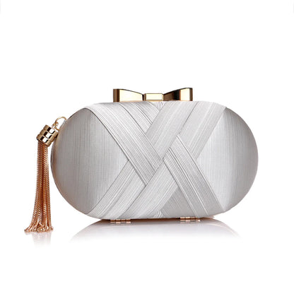 Criss Cross Fashion Evening Bags Woman Tassel Metal Day Clutch Mixed Lady Party Handbags Satin Wedding Bridal Purse