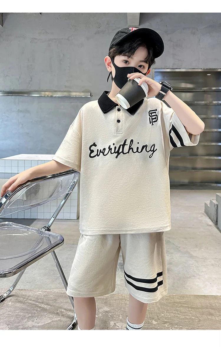 Kids Luxury Clothing Cotton Pique Fabric T-shirt Shorts Summer Outfit Set for Tweens Boys High Quality Polo Suit Child 5-14 Y