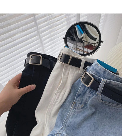 Wide Leg Denim Shorts With Belt Women Summer High Waist Pocket Hot Pants Streetwear Korean Fashion Casual Cowboy Jeans Shorts