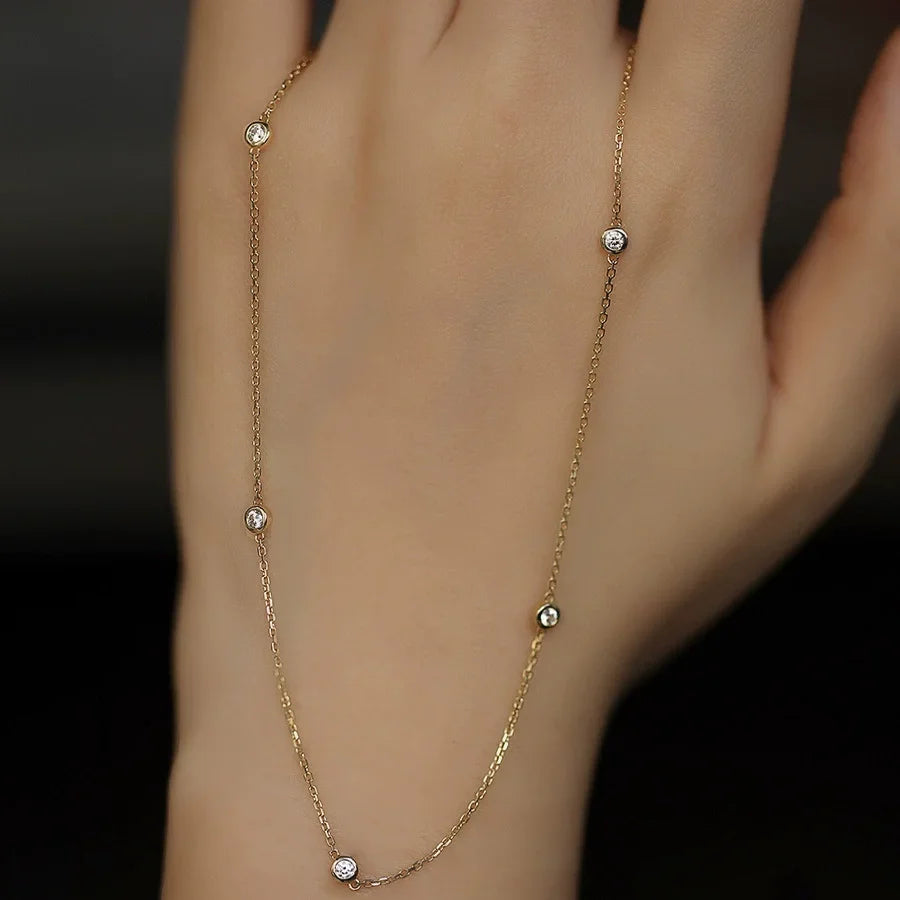 100% S925 Sterling Silver Round Zircon Bead Necklace for Women Gold Silver Color Korea Clavicle Chain Necklace Trendy Jewe