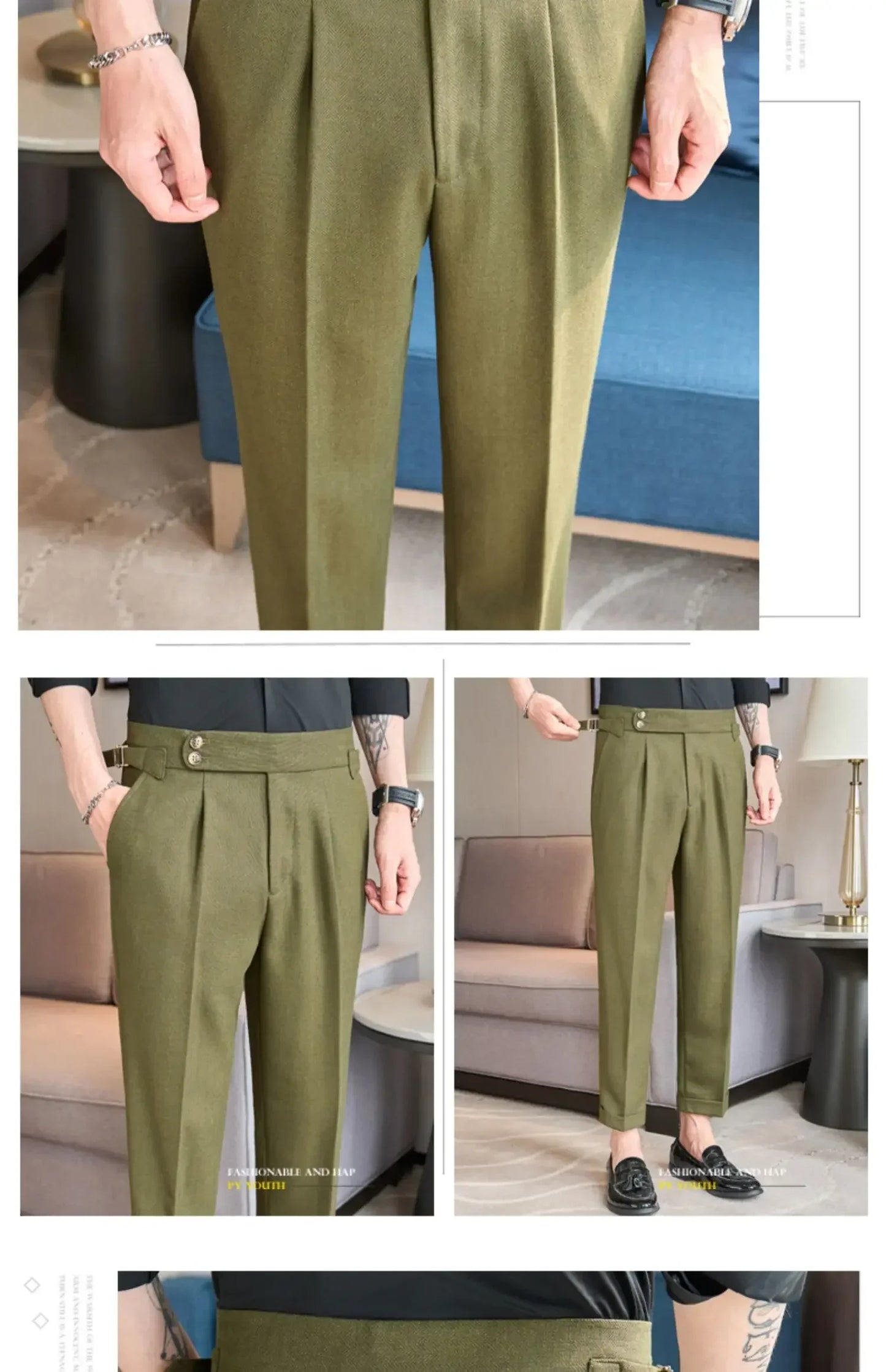British Style Naples Men's High-end Linen Pants High Waist Straight Slim Fit Casual Trousers High Quality Solid Social Suit Pant
