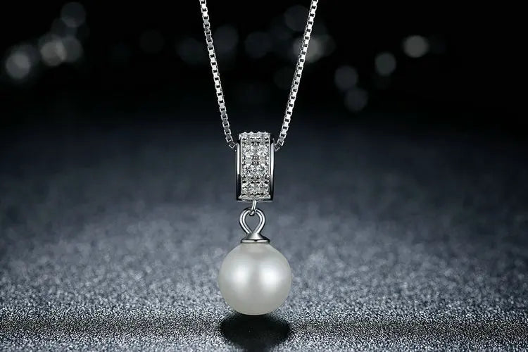 925 Sterling Silver Simulated Pearl Pendant Necklace Long Chain Necklace  Jewelry Wedding Necklace Accessories SCN030
