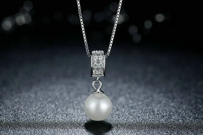 925 Sterling Silver Simulated Pearl Pendant Necklace Long Chain Necklace  Jewelry Wedding Necklace Accessories SCN030