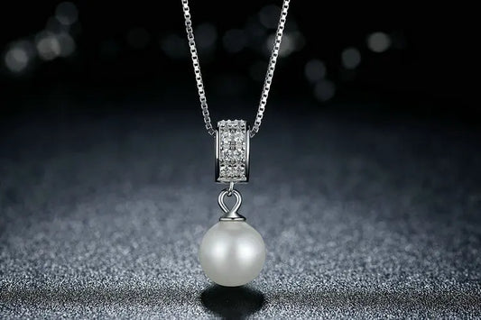 925 Sterling Silver Simulated Pearl Pendant Necklace Long Chain Necklace  Jewelry Wedding Necklace Accessories SCN030