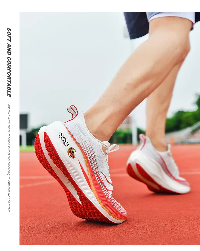 Fashion men's and women's sports running shoes casual breathable mesh surface carbon plate support wear-resistant rubber outsole