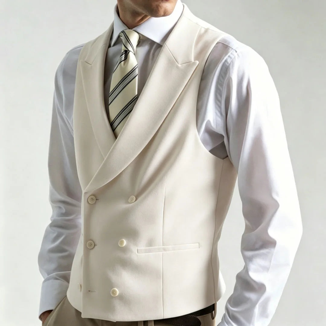 Men Vest Ivory Double Button With Lapel Waistcoat For Wedding Banquet Party Business Work Office Casual Daily Men Suit Vest