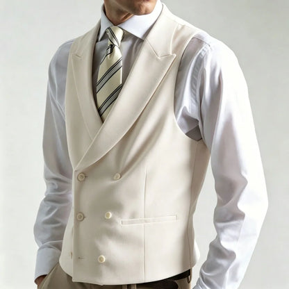 Men Vest Ivory Double Button With Lapel Waistcoat For Wedding Banquet Party Business Work Office Casual Daily Men Suit Vest