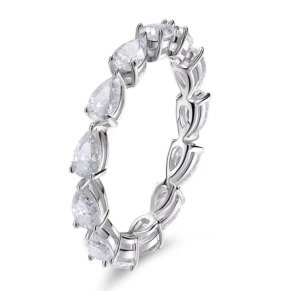 3x5mm Pear Cut Moissanite Eternity Rings for Women Lab Diamond GRA Anniversary Ring s925 Sterling Silver Wedding Band