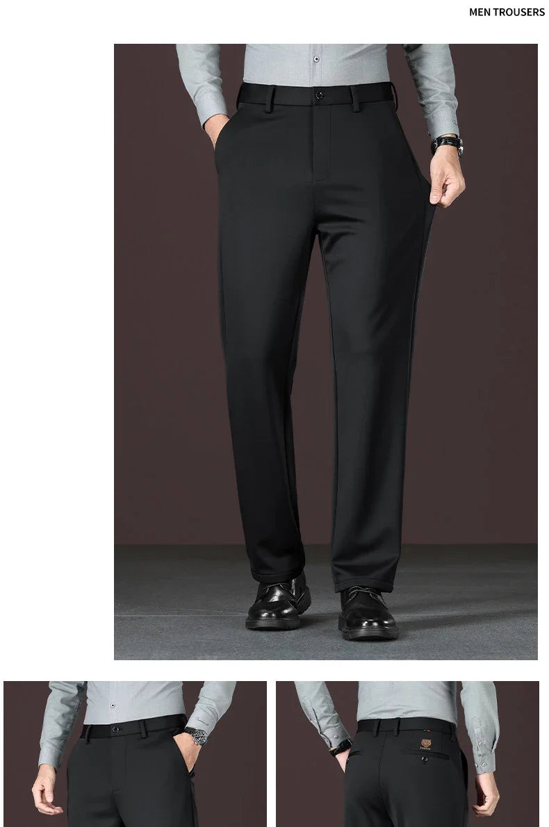 Men's New Loose Straight Leg Elastic Formal Pants, Business Tiger Head Western Style, All Seasons, Casual & Formal Wear