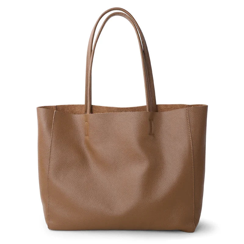 2023 New Women Deluxe Cowhide Genuine Leather Totes Handbag Lady Simple Soft Satchels Bag High Capacity Waterproof Shopping Bags