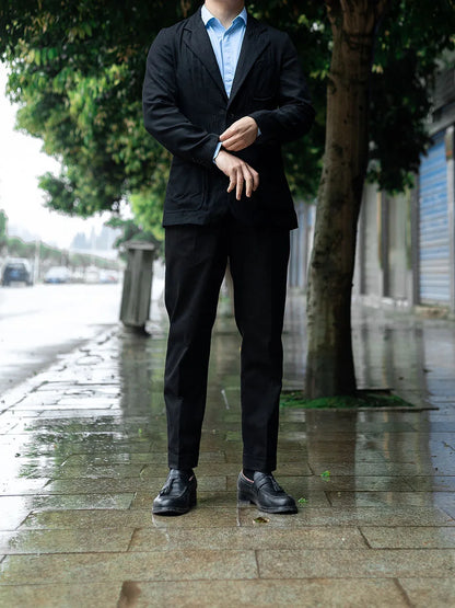 Four seasons high density cotton black georgette casual pants men active dye tapered nine pants can be customized pants